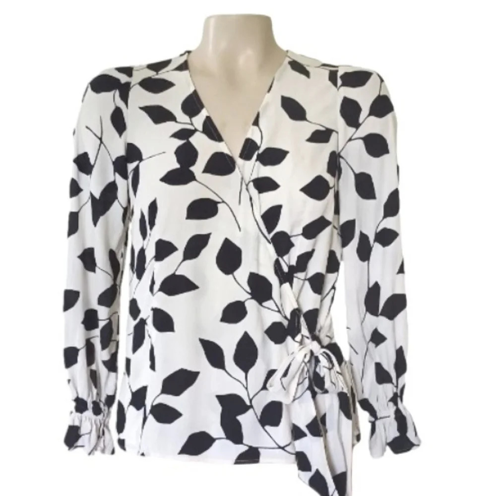 Talbots Leaf Print Wrap Top   Petite